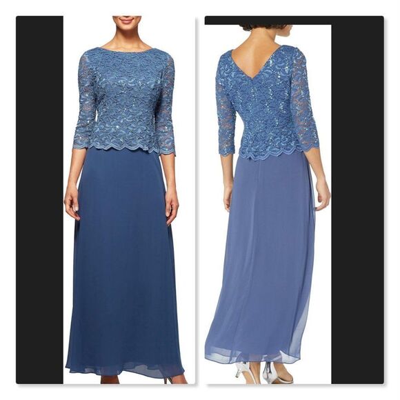 ALEX EVENINGS | 3/4 Sleeve Stretch Lace Bodice - Picture 1 of 14